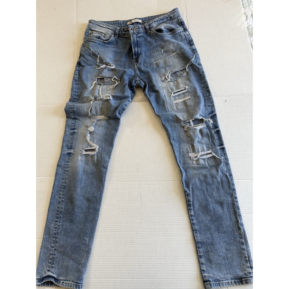 Zara‎ Men's Distressed Medium Wash Jeans Sz 32 Tall Jeans
